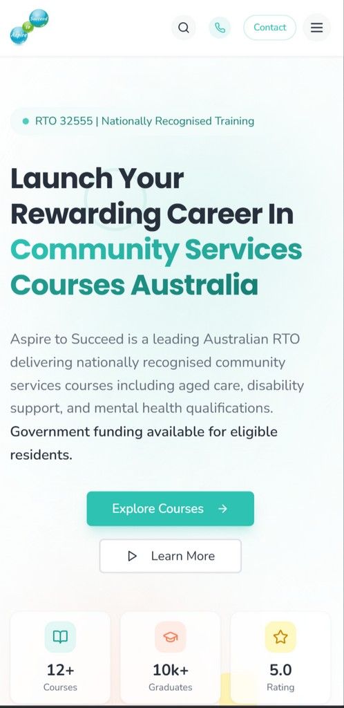 Aspire to Succeed - Mobile view