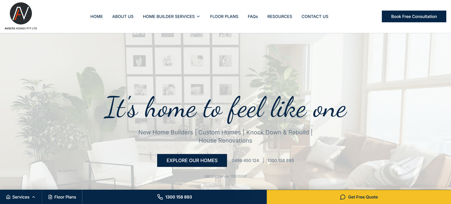 Avesta Homes website mockup - Desktop view