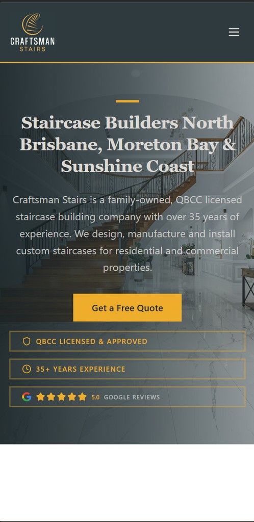 Craftsman Stairs website - Mobile view