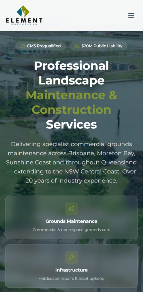 Element Queensland website - Mobile view