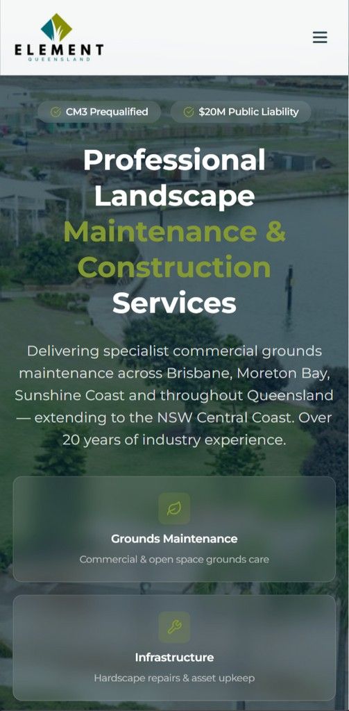 Element Queensland website - Mobile view
