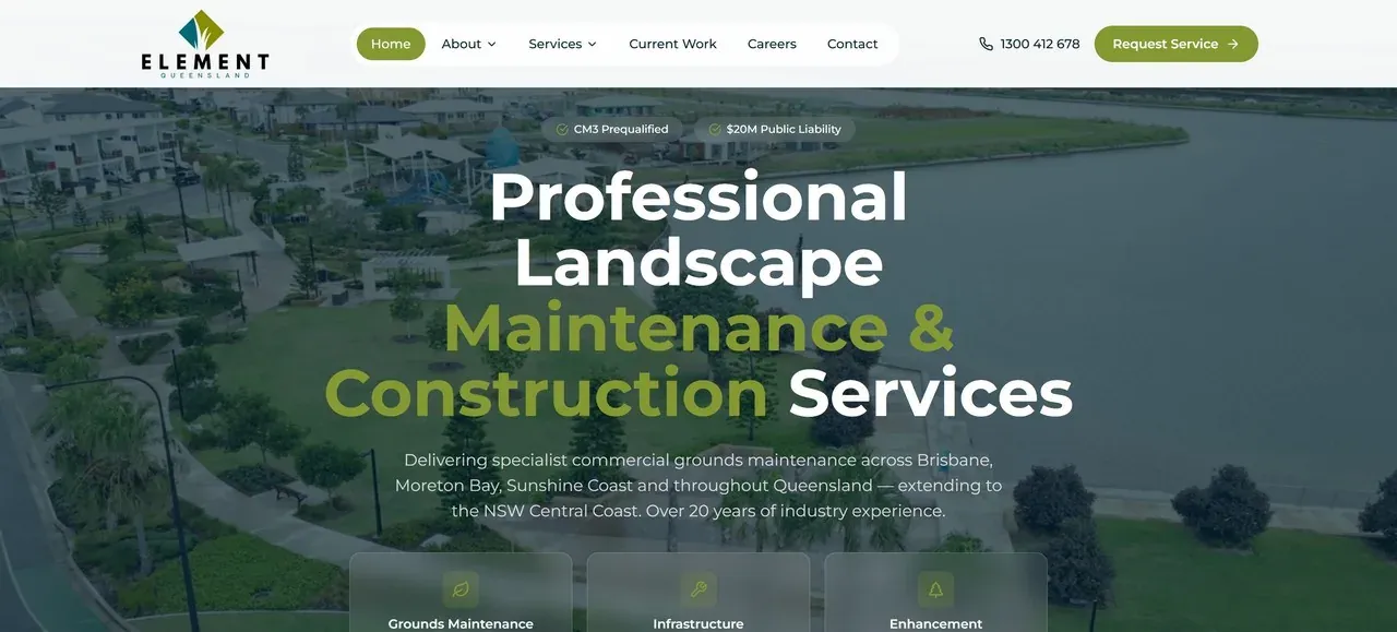 Element Queensland website - Desktop view