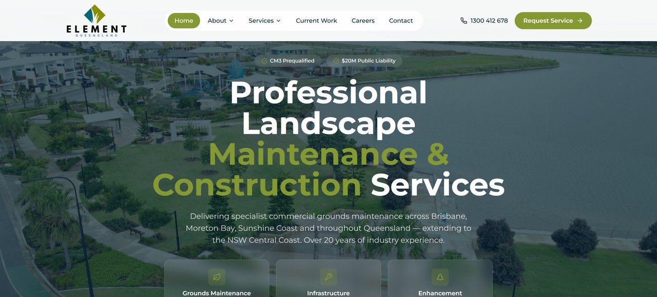 Element Queensland website mockup - Desktop view