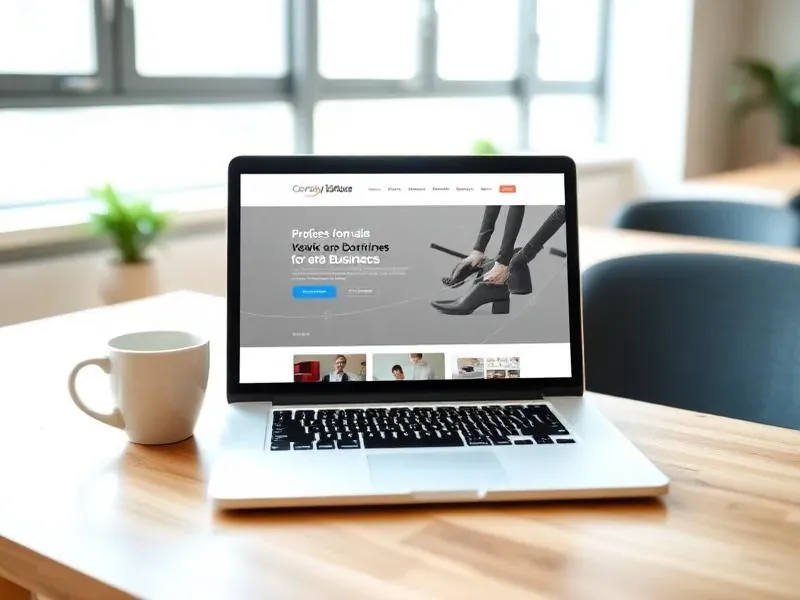 Laptop displaying a professional business website on a clean desk