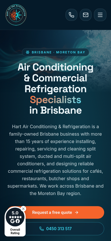 Hart Air Conditioning & Refrigeration website mockup - Mobile view