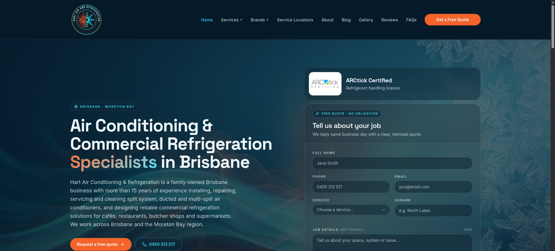 Hart Air Conditioning & Refrigeration website mockup - Desktop view
