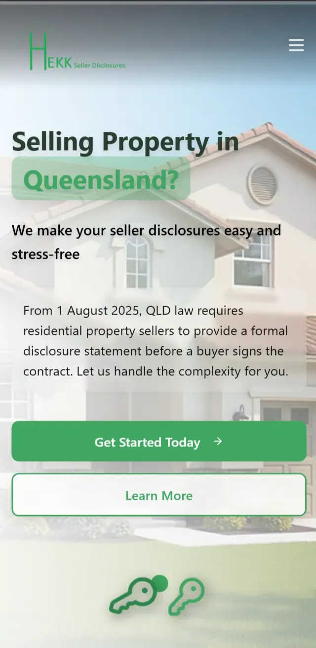 HEKK Seller Disclosures website - Mobile view