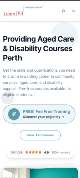 Learned Training website - Mobile view