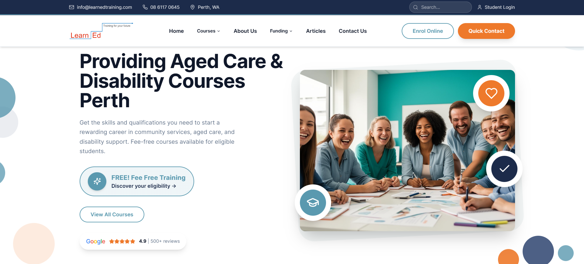 Learned Training website - Desktop view