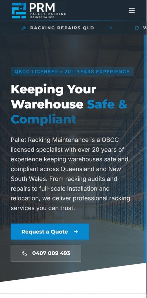 Pallet Racking Maintenance - Mobile view