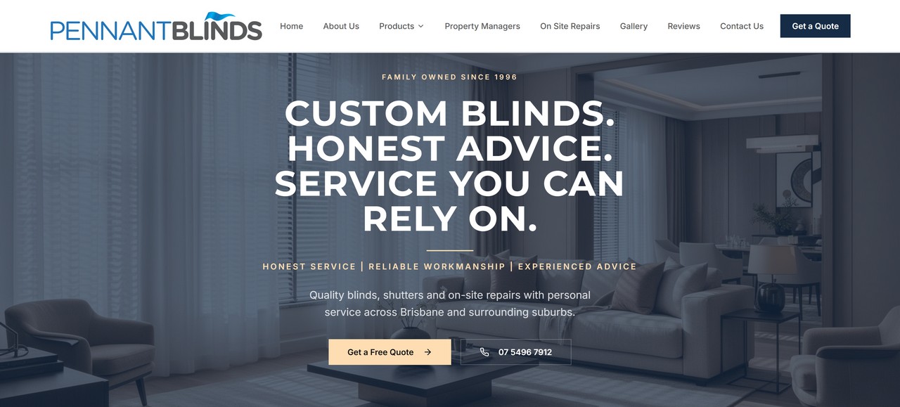 Pennant Blinds — Web Design project for Tradies - Desktop view