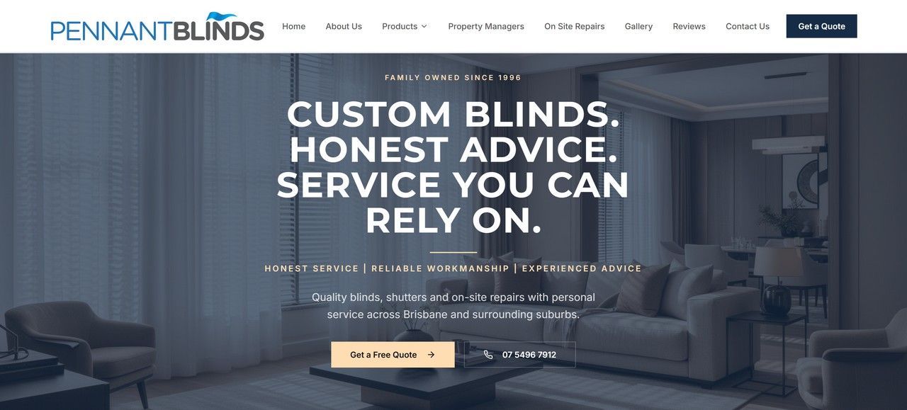 Pennant Blinds website mockup - Desktop view