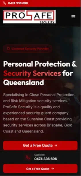 ProSafe Security website - Mobile view