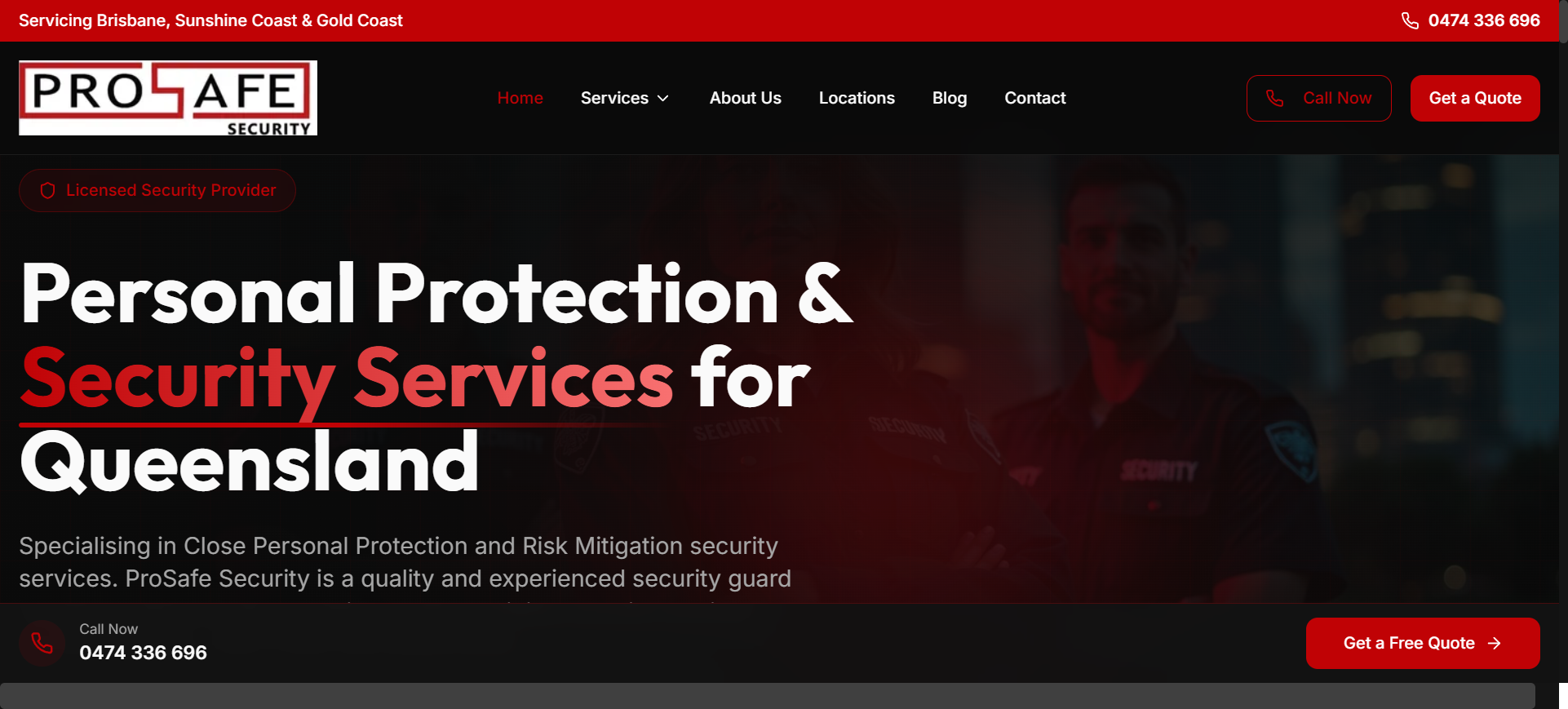 ProSafe Security website mockup - Desktop view