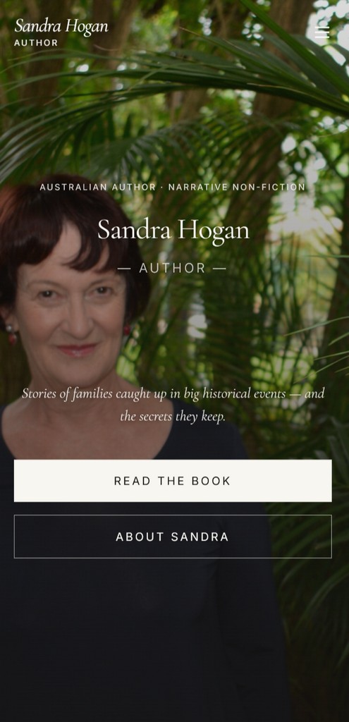 Sandra Hogan Author — Web Design project by Custom Web Creations - Mobile view