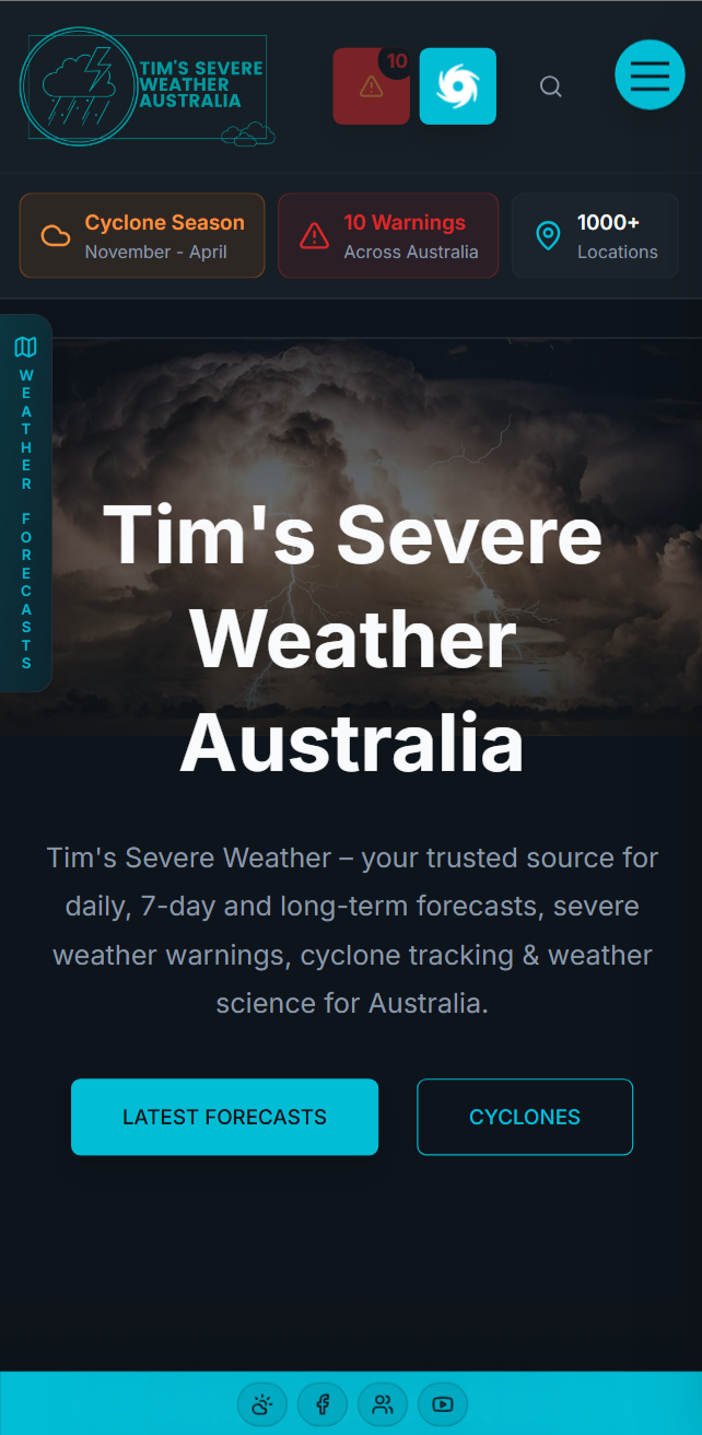 Tim's Severe Weather Australia website mockup - Mobile view