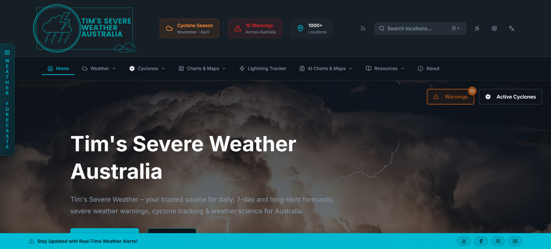 Tim's Severe Weather Australia website mockup - Desktop view