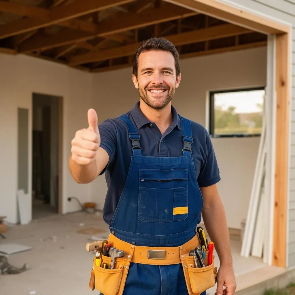 Happy tradesman giving thumbs up after completing a project