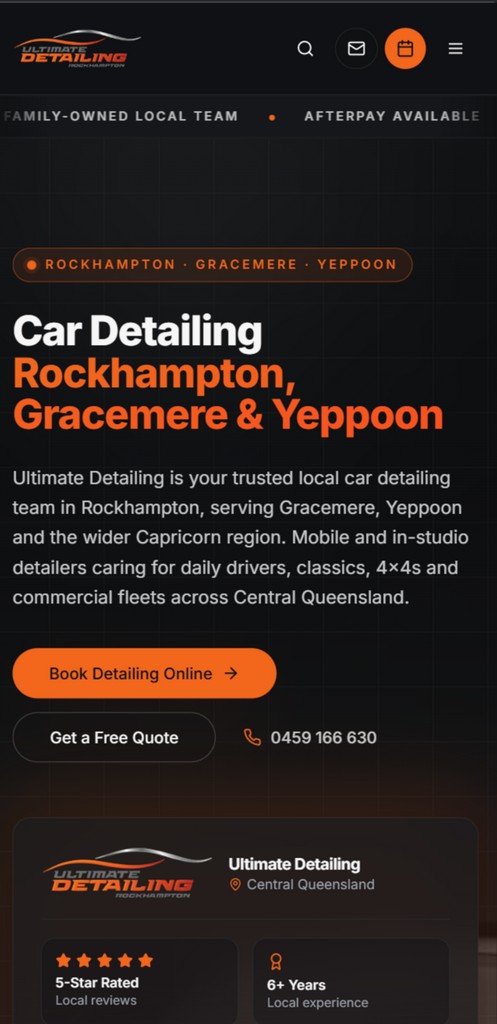 Ultimate Detailing — Web Design project by Custom Web Creations - Mobile view