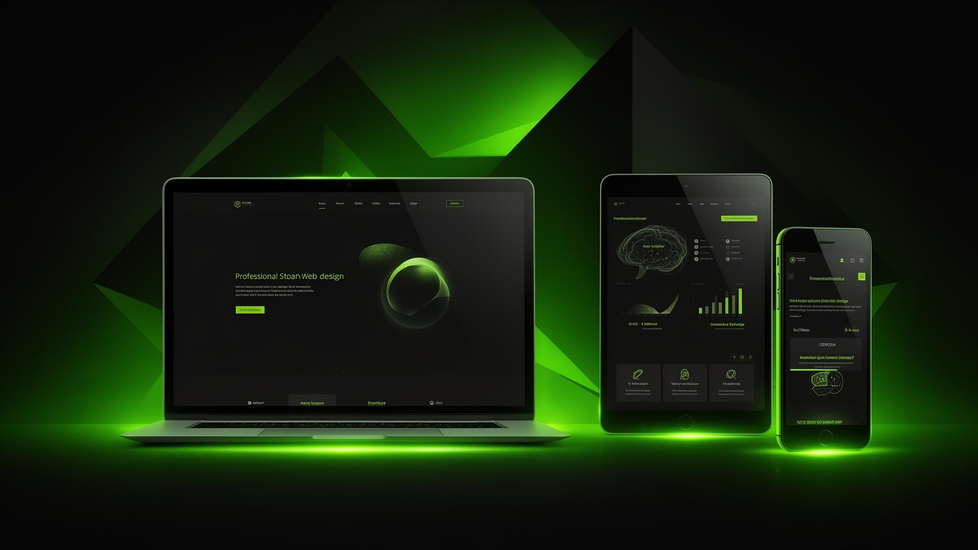 Professional web design services showing responsive website mockups on laptop, tablet, and smartphone devices